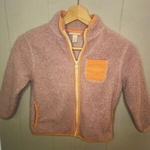 Kids Pink Sherpa Zip Jacket with Orange Trim